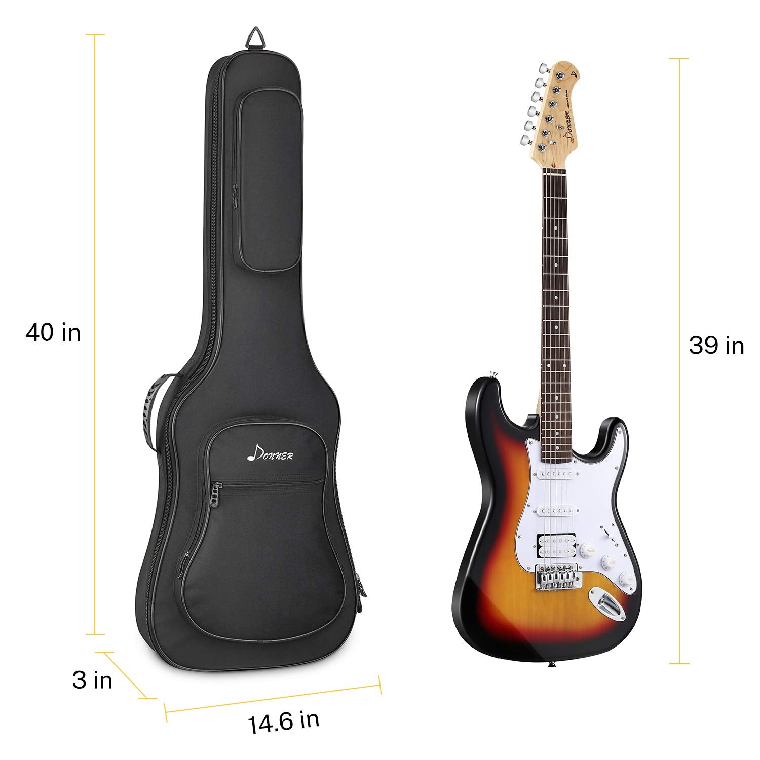 Donner 39 inch Electric Guitar Bag Gig Bag, 0.5 Inch Padded Sponge 600D Ripstop Waterproof Nylon Dustproof Soft Electric Guitar